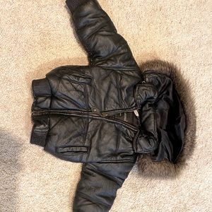 Toddler leather black bombers coat